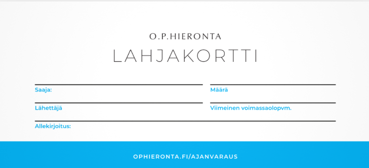 OPHieronnan fyysinen lahjakortti